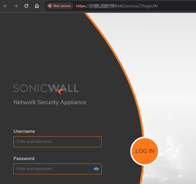 Exposed Sonicwall firewall login screen